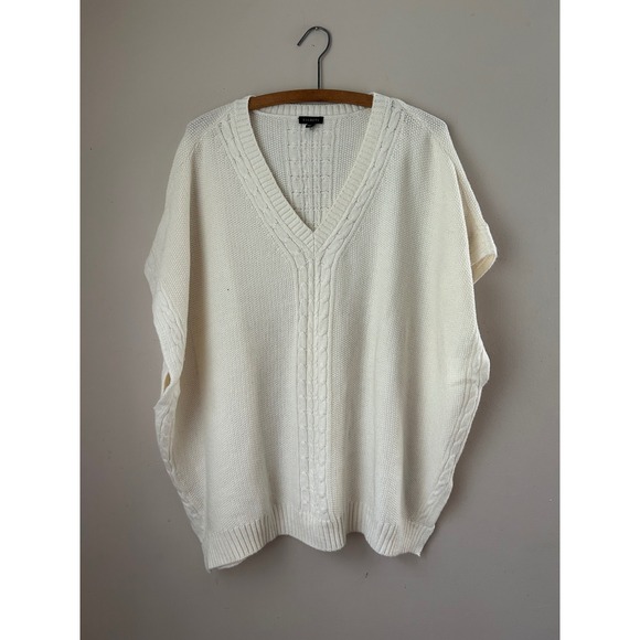 Oversized Talbots XS Cable Knit Sleeveless Sweater Vest Ivory White Normcore - Picture 1 of 7